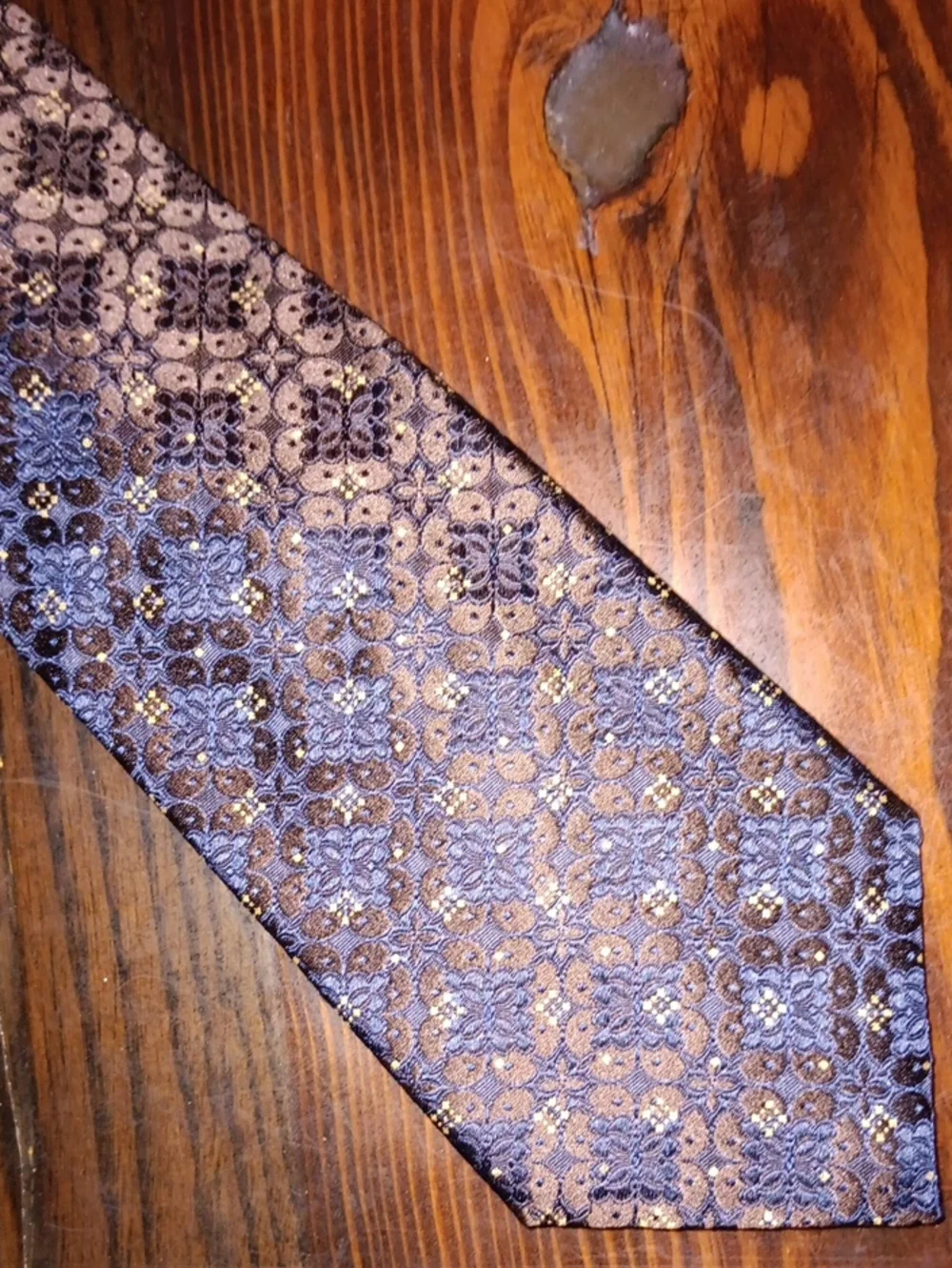 Canali Brown Tie with Blaxk Floral Medallion Pattern